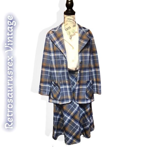 Vintage 70’s Twee Funky Plaid Jacket & Skirt Suit Set, Large, Trissi - Picture 2 of 8
